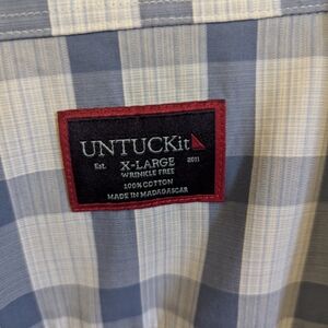 UNTUCKit Men's Blue and White Plaid Shirt